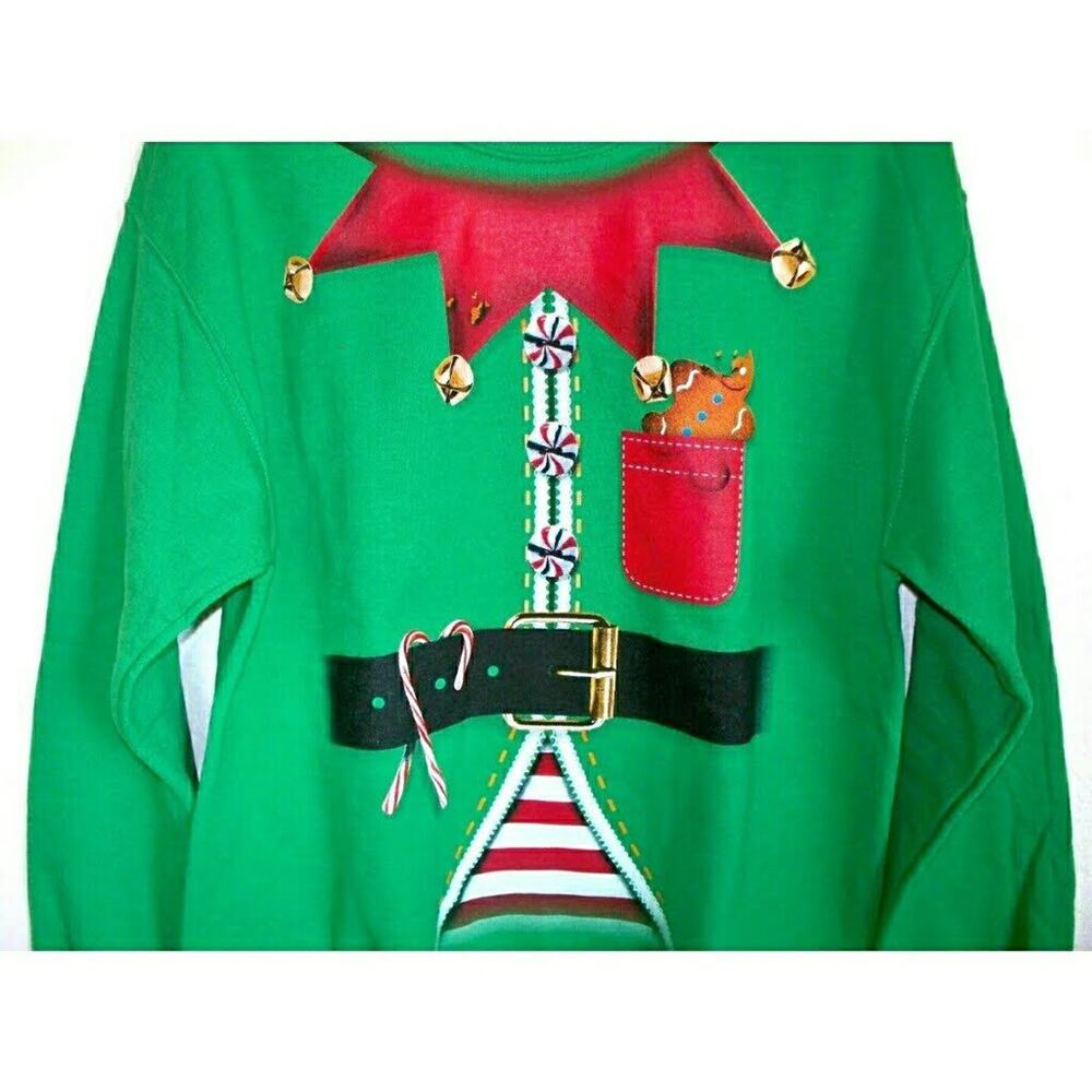 HYBRID elf Santas helper Christmas ugly green sweatshirt holiday toymaker Size M - Picture 3 of 5